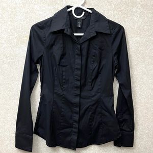 White House Black Market Women Dress Shirt 0/XS Black